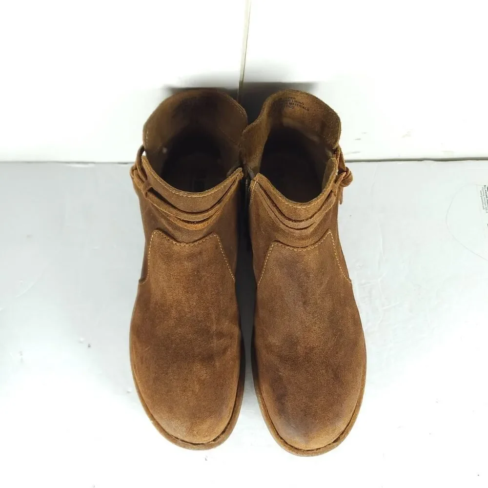 Born Women's Tarkiin US 11 Brown Distressed Suede Side Zip Ankle Boots Booties